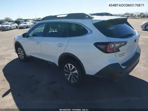 4S4BTADC0M3170871 — 2021 Subaru Outback, photo 4 from IAAI, Not reported