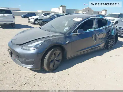 5YJ3E1EB4KF432514 — 2019 Tesla Model 3, photo 2 from IAAI, Left rear