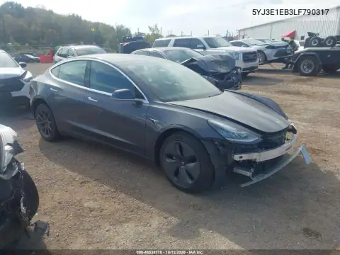 5YJ3E1EB3LF790317 — 2020 Tesla Model 3, ПЕРЕДНЯЯ ЧАСТЬ, фото до ремонта