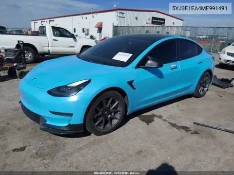 5YJ3E1EA4MF991491 — 2021 Tesla Model 3, photo 2 from IAAI, Rear end