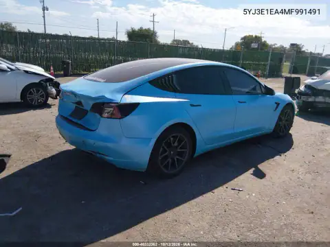 5YJ3E1EA4MF991491 — 2021 Tesla Model 3, photo 4 from IAAI, Rear end