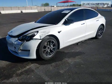 5YJ3E1EA1MF978486 — 2021 Tesla Model 3, photo 2 from IAAI, Front end