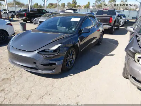 5YJ3E1EBXMF874670 — 2021 Tesla Model 3, фото 2 з IAAI 04.11.2026, Передня частина зліва