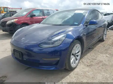 5YJ3E1EB1NF274606 — 2022 Tesla Model 3, photo 2 from IAAI, Left rear