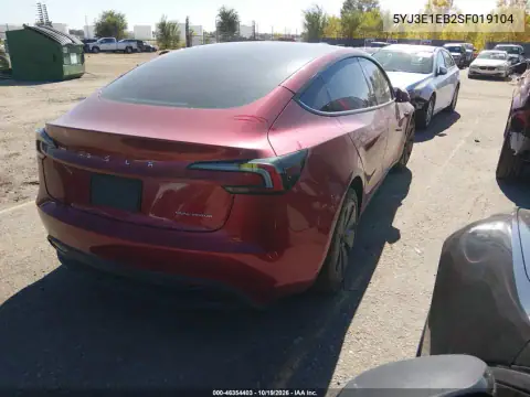 5YJ3E1EB2SF019104 — 2025 Tesla Model 3, zdjęcie 4 z IAAI, Przód