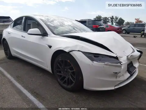 5YJ3E1EBXSF936985 — 2025 Tesla Model 3, Front end, before-repair photos