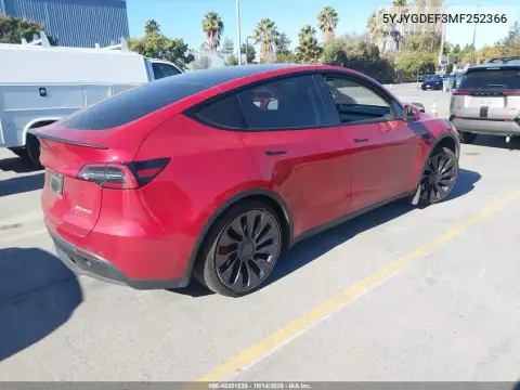 5YJYGDEF3MF252366 — 2021 Tesla Model Y, ფოტო 4, IAAI, წინა მარცხენა ნაწილი