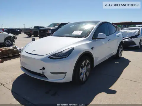 2022 Tesla Model Y Long Range Dual Motor All-Wheel Drive VIN 7SAYGDEE5NF318069 фото 2