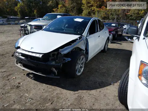7SAYGDEE4NF317057 — 2022 Tesla Model Y, photo 2 from IAAI, Front end