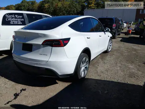 7SAYGDEE4NF317057 — 2022 Tesla Model Y, photo 4 from IAAI, Front end