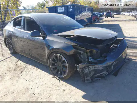 7SAYGDEE0RF036265 — 2024 Tesla Model Y, წინა ნაწილი, ფოტოები შეკეთებამდე