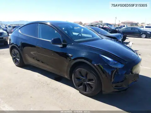 7SAYGDED5SF315305 — 2025 Tesla Model Y, ПЕРЕДНЯЯ ЧАСТЬ, фото до ремонта