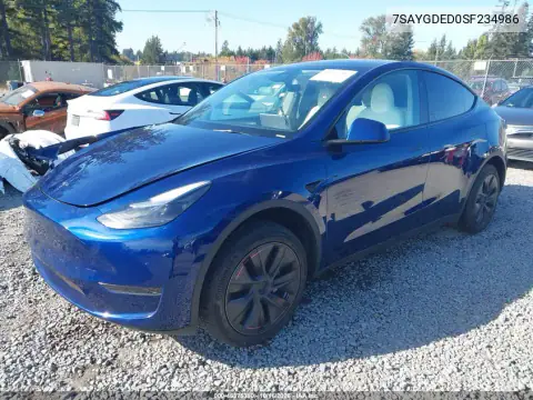 7SAYGDED0SF234986 — 2025 Tesla Model Y, фото 2 с аукциона IAAI, передняя часть справа