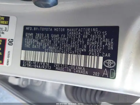 2T1BURHE4GC549752 — 2016 Toyota Corolla, ПЕРЕДНЯЯ ЧАСТЬ (Front End), фото до ремонта
