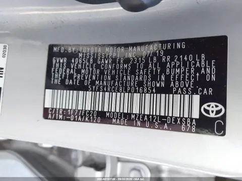 5YFS4RCE8LP016854 — 2020 Toyota Corolla, ПЕРЕДНЯЯ ЧАСТЬ (Front End), фото до ремонта