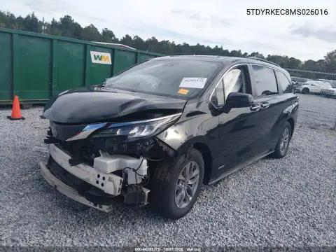 2021 Toyota Sienna Xle VIN 5TDYRKEC8MS026016 фото 2