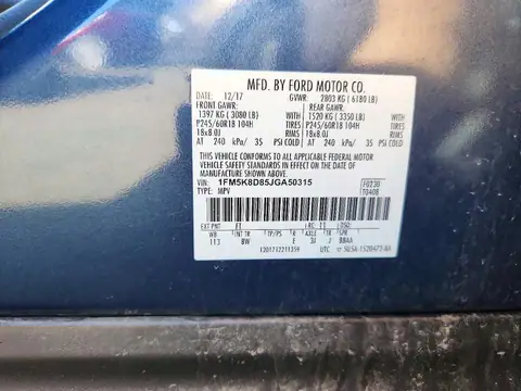 1FM5K8D85JGA50315 — 2018 Ford Explorer, ფოტო 13, Аукцион 29.10.2026, მცირე ჩაღრმავებები და ნაკაწრები