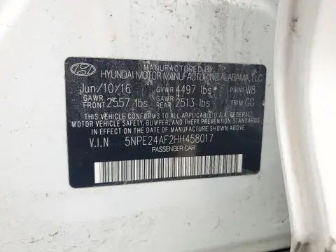 5NPE24AF2HH458017 — 2017 Hyundai Sonata, фото 13 з Аукцион 28.10.2026, Передня частина